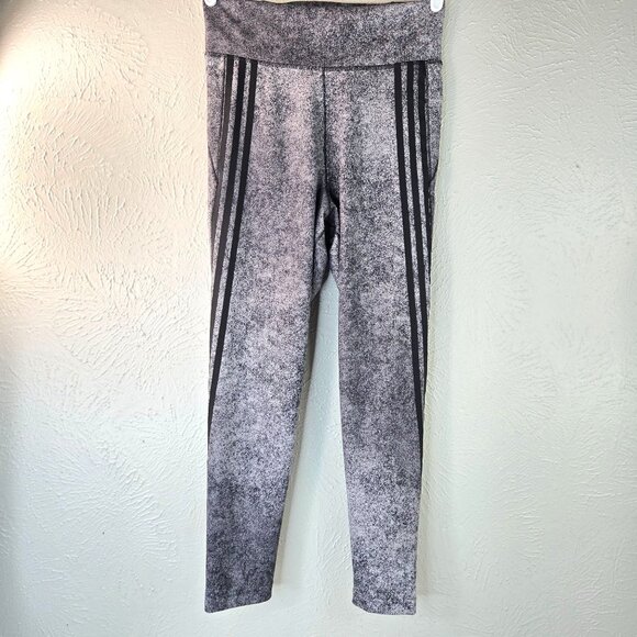 Adidas Leggings Size Medium Gray Black Stretchy Athletic Workout Pull On Pants - Picture 1 of 10